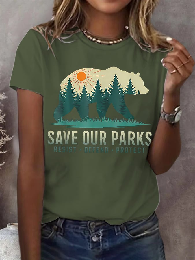 Women's Save Our Parks Print Round Neck T-Shirt