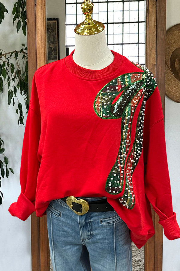 Vintage Christmas Bow Print Sweatshirt