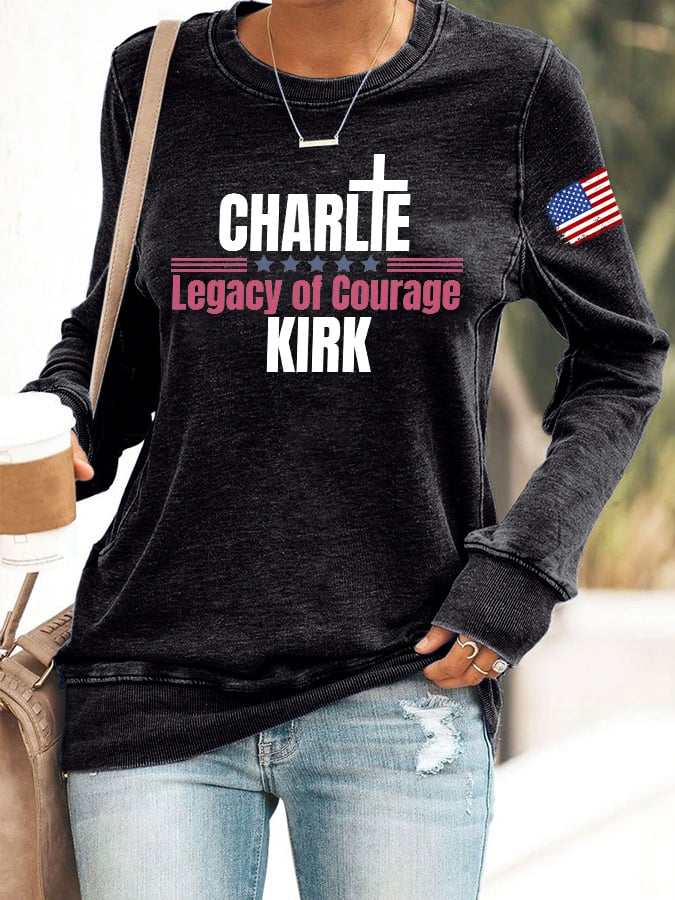 Retro Faith Cross Legacy Of Courage Print Sweatshirt