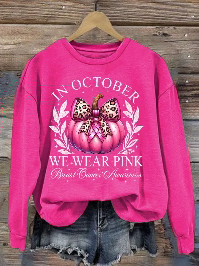 Women's Casual October We Wear Pink Pumpkin Sweatshirt