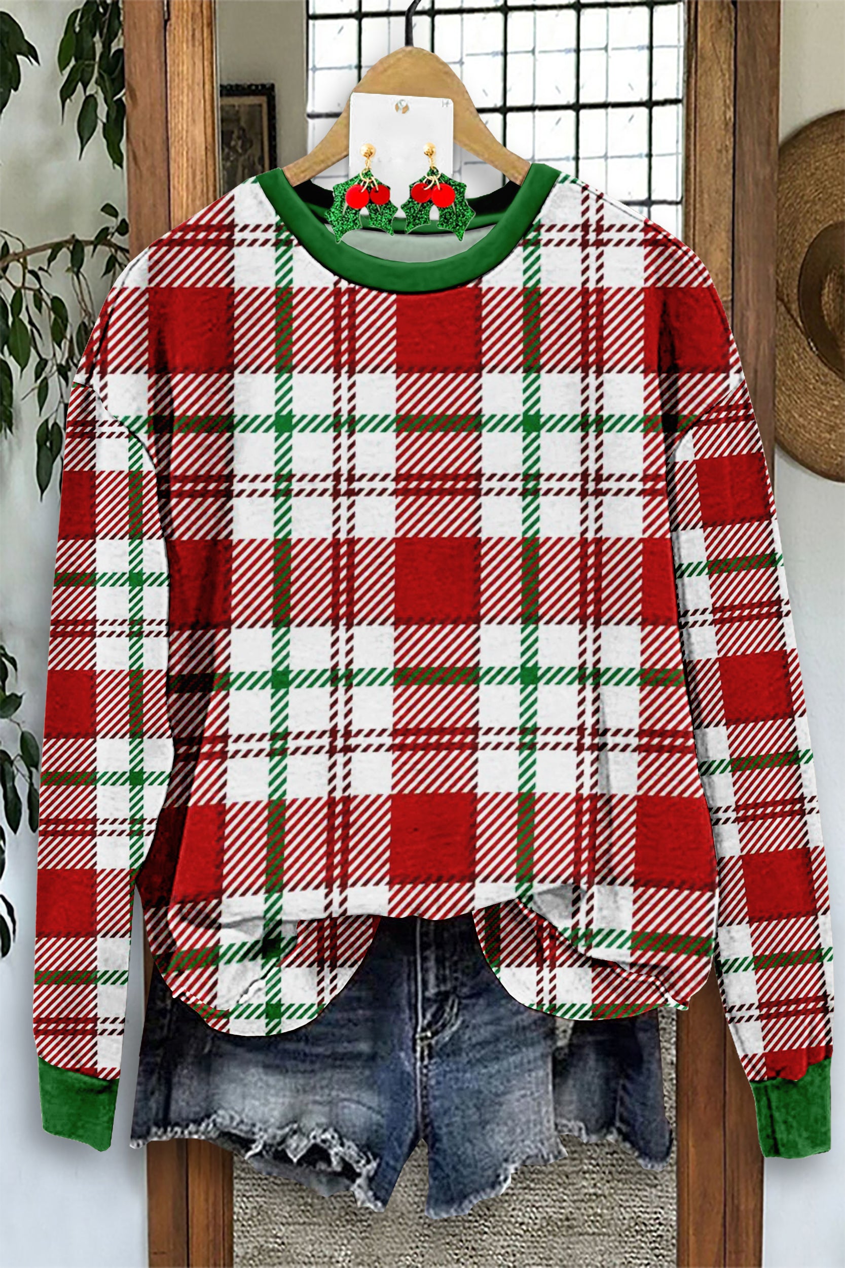 Christmas Plaid Print Sweatshirt