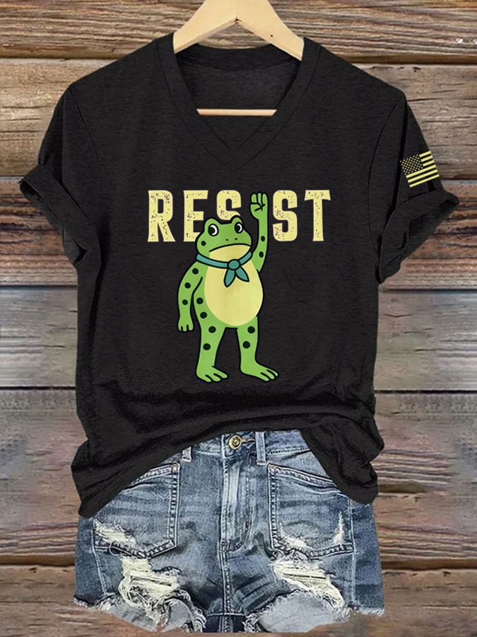 Women's FDT Portland Frog Protest Revolt Machine Print T-Shirt