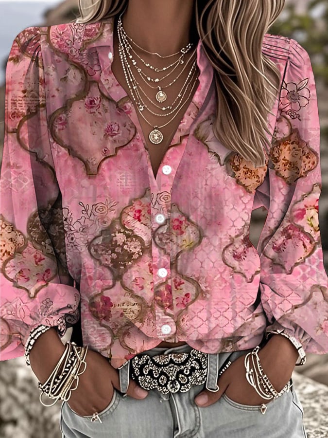 Women's Pink Art Print Shirt