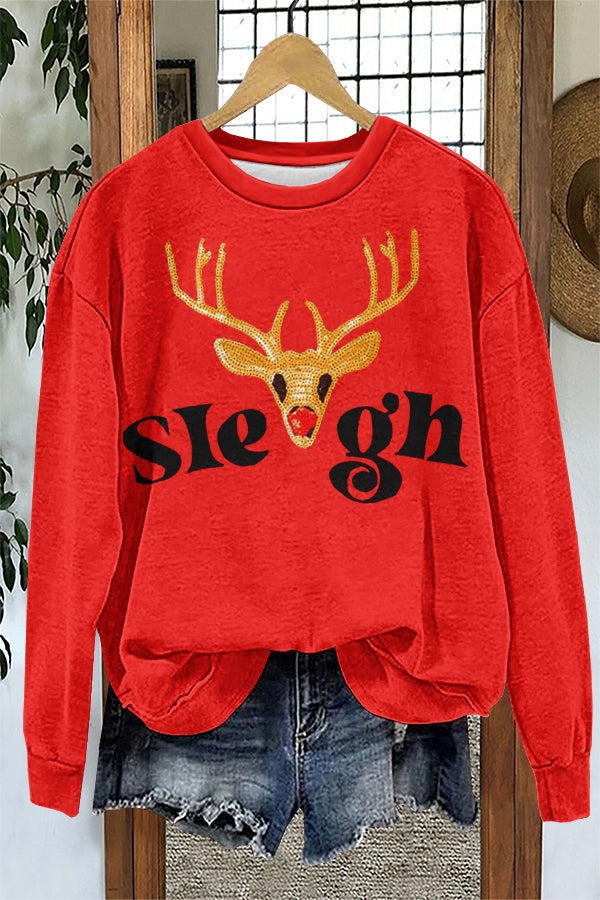 Christmas Elk Print Sweatshirt