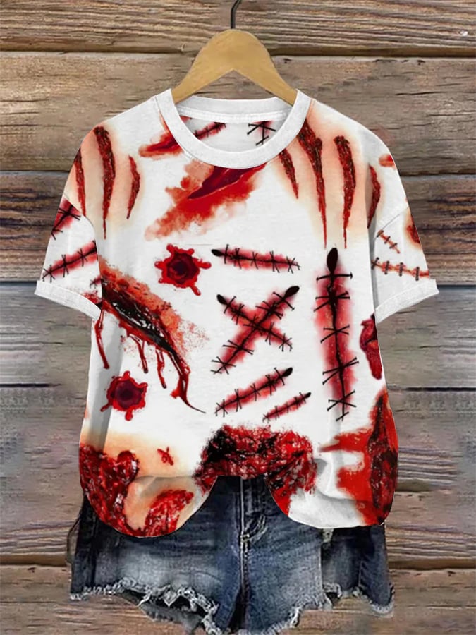 Women's Halloween Scary Wound Print T-Shirt