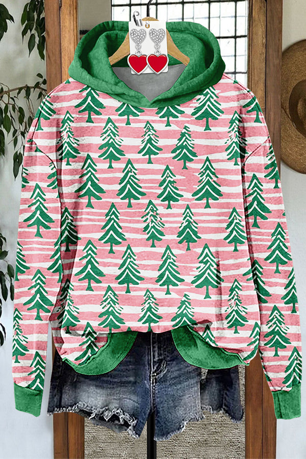 Contrast Christmas Tree Print Hoodie