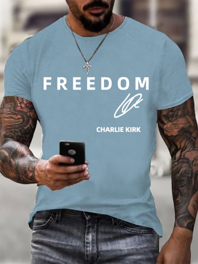 🎂 Happy Birthday Men's  Freedom charlie Kirk Printed Casual  T-shirt