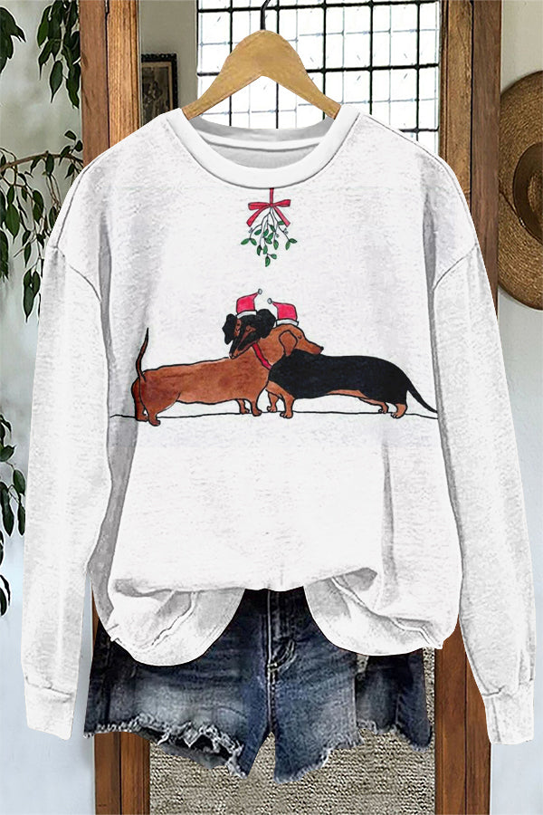 Cute Christmas Dachshund Print Sweatshirt