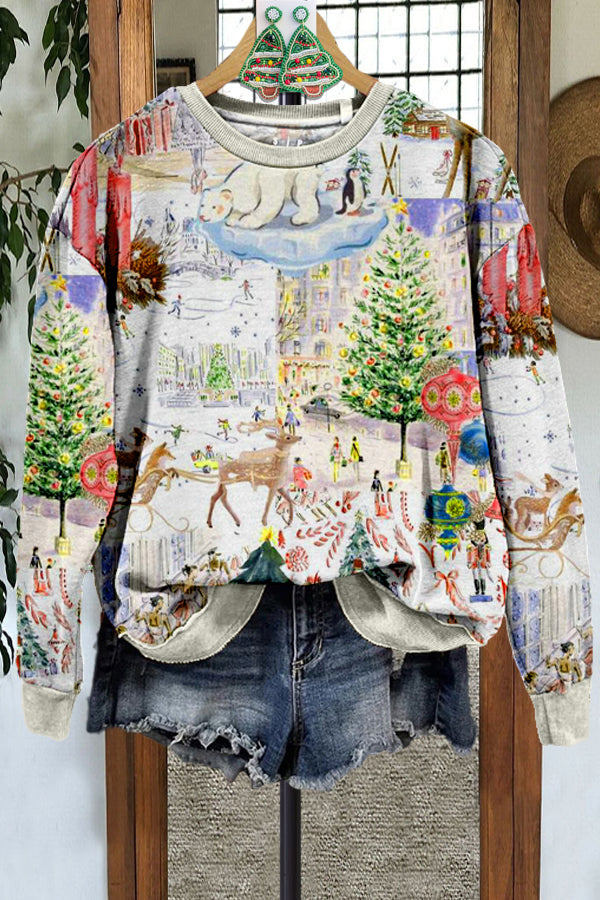 Retro Contrast Color Christmas Sweatshirt
