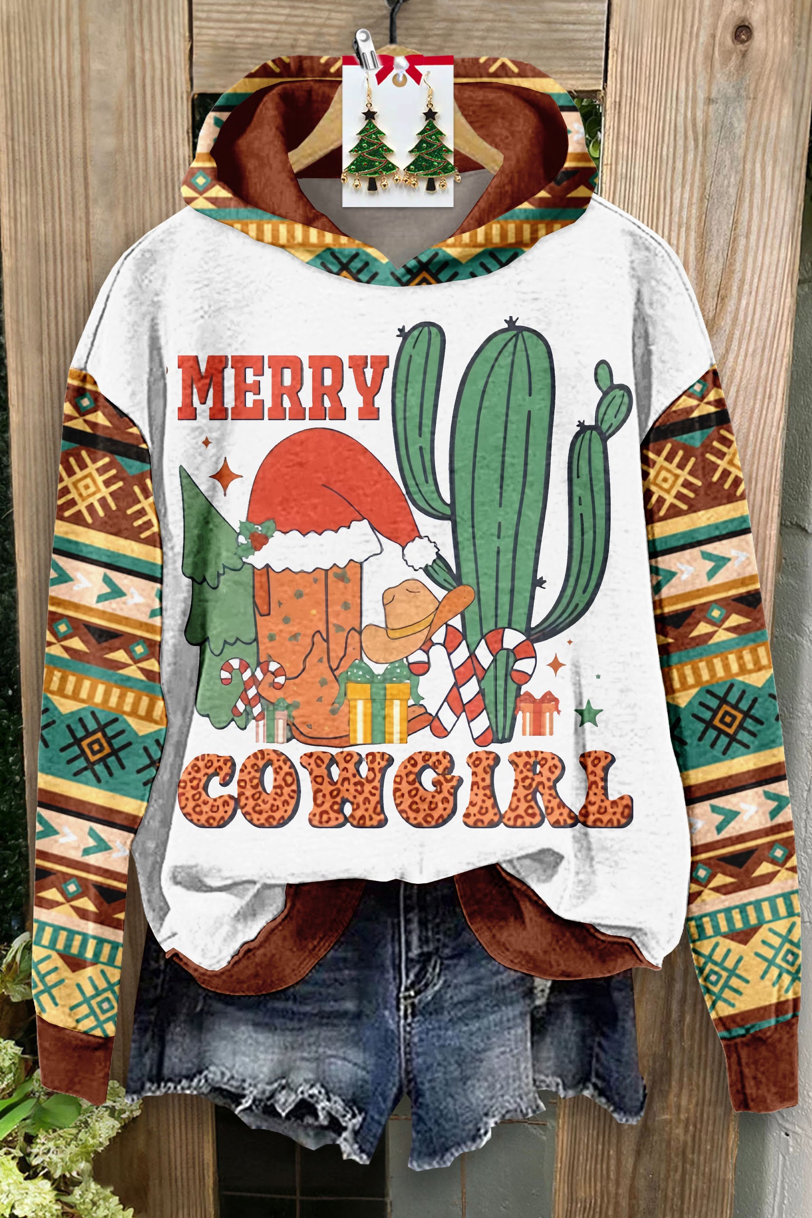 Howdy Christmas Pattern Hooded Sweatshirt