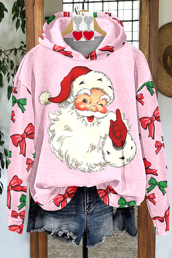 Bow Santa Print Hoodie