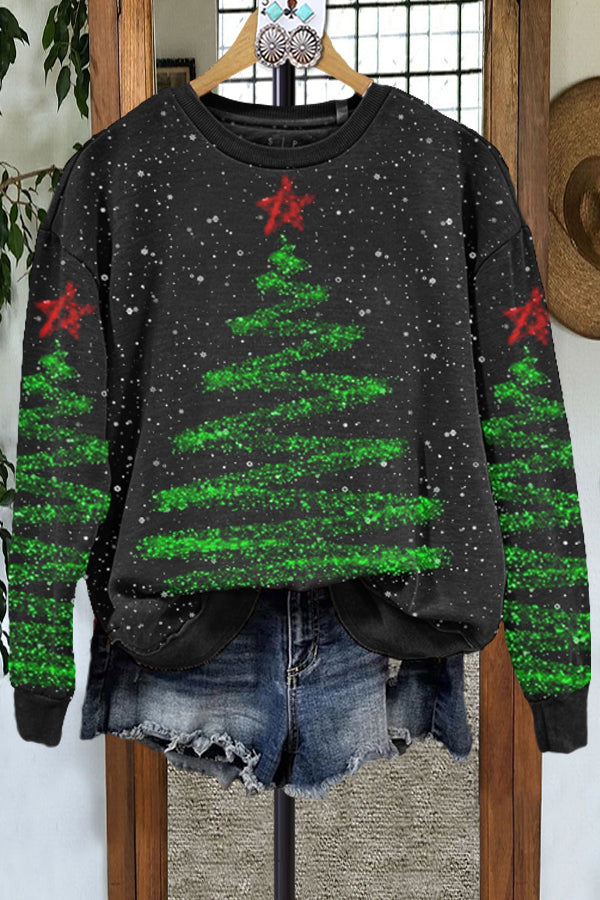 Classic Contrast Color Christmas Print Sweatshirt