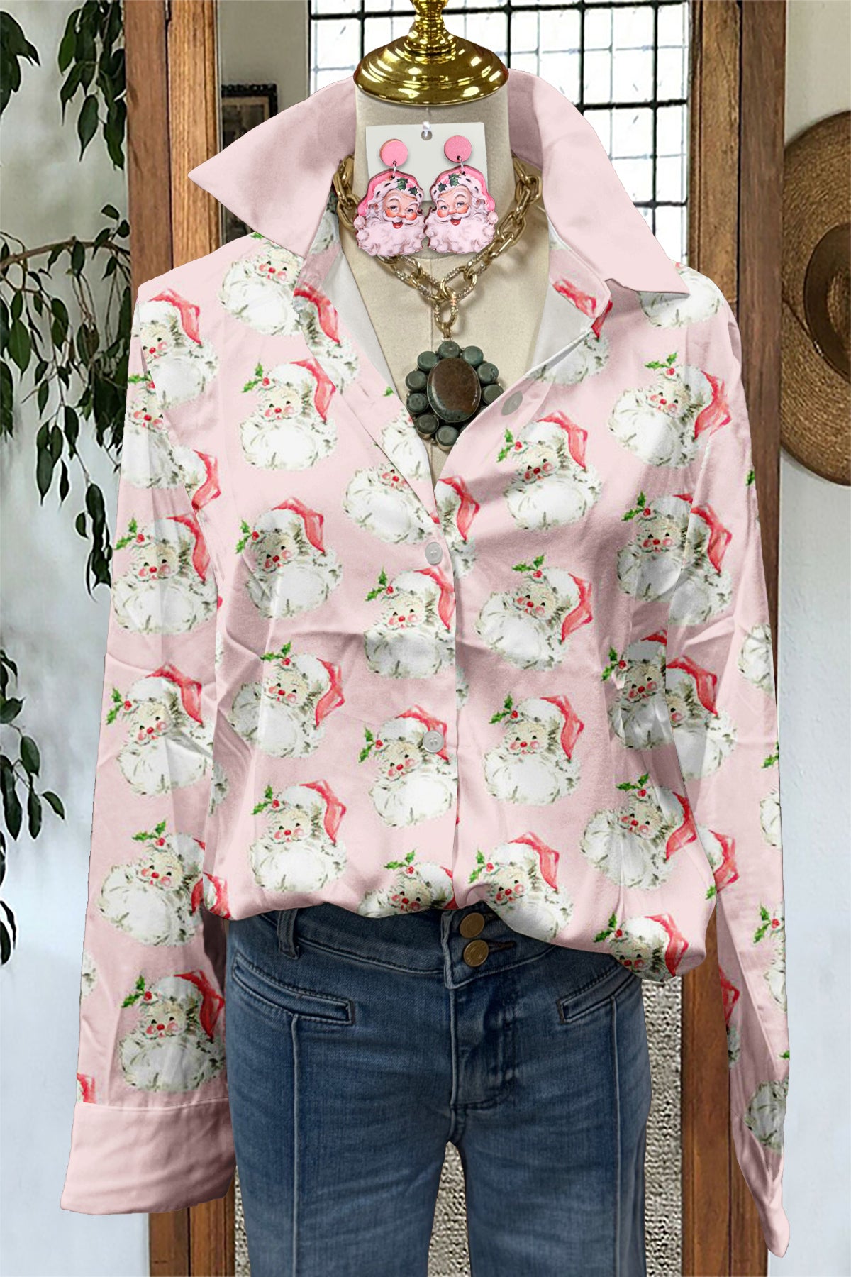 Cute Christmas Santa Claus Print Shirt