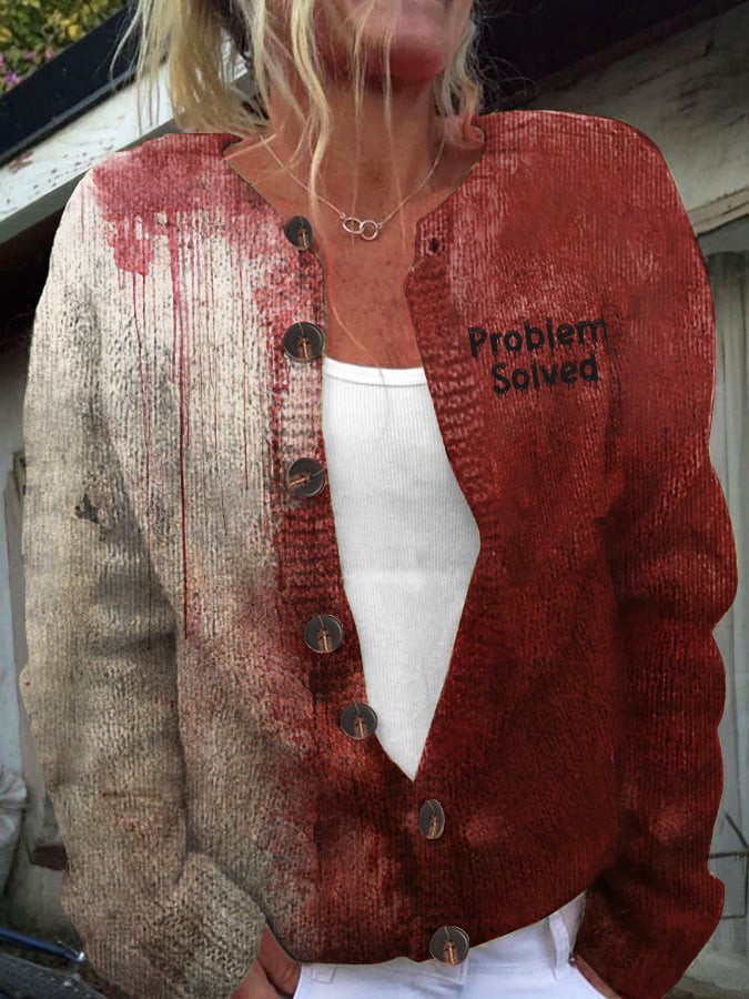 Women's Bloody Problem Solved Halloween Knit Cardigan