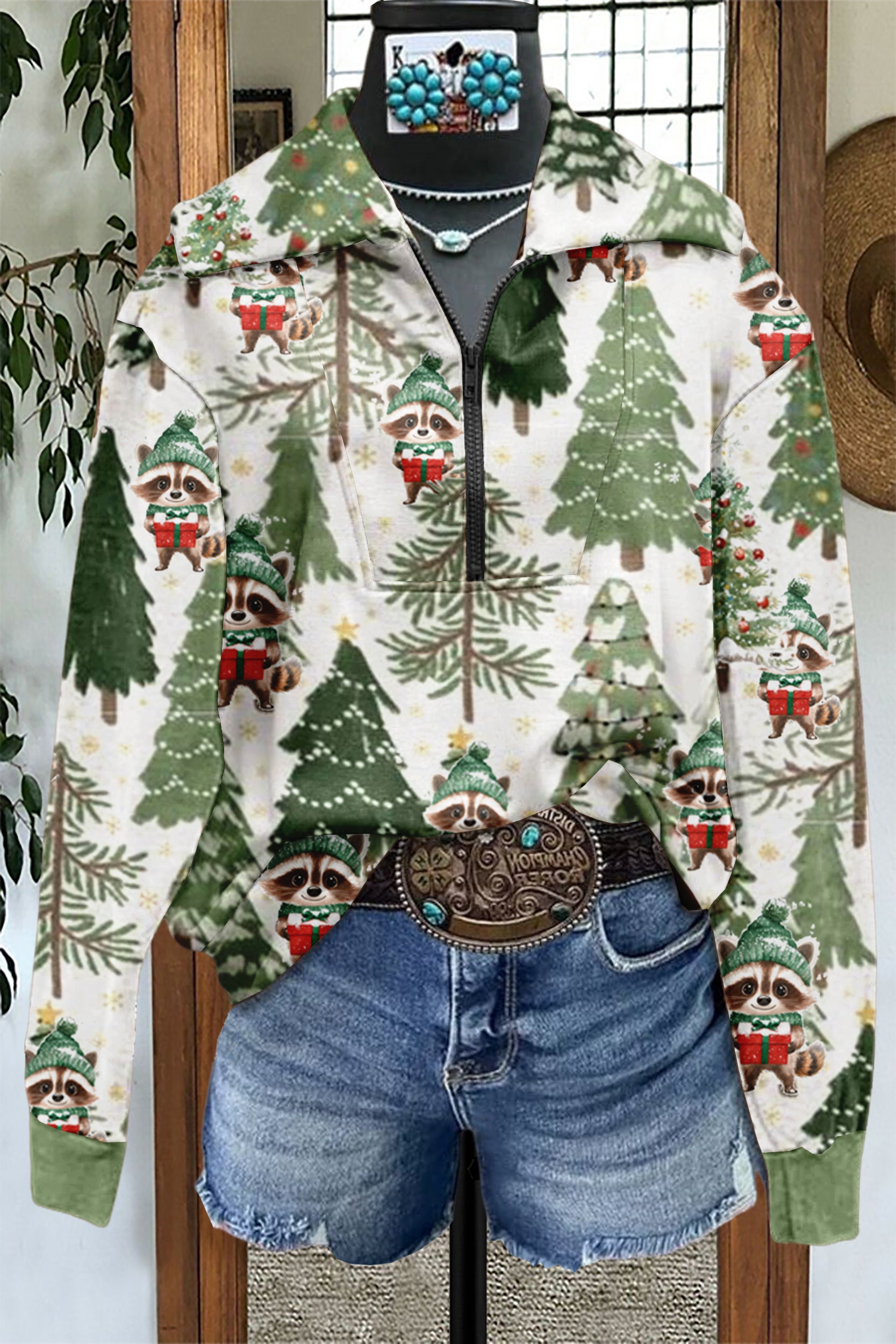 Raccoon Christmas Zipper Sweatshirt