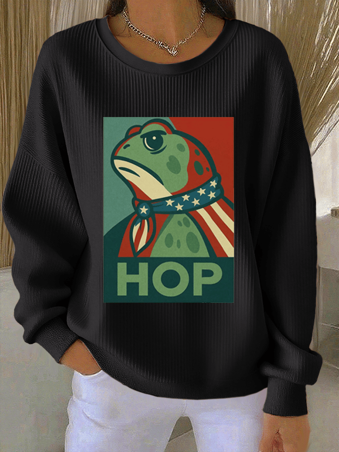 Women's FDT Print Knit Crew Neck Long Sleeve Top