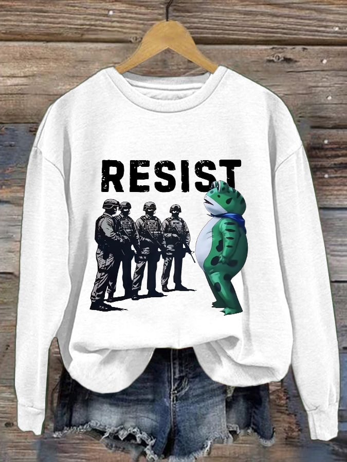 Women's Retro Resist Frog Printed Round Neck Sweatshirt