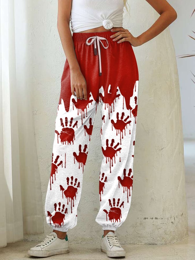 Women's Halloween Blood Stained Palm Print Sweatpants