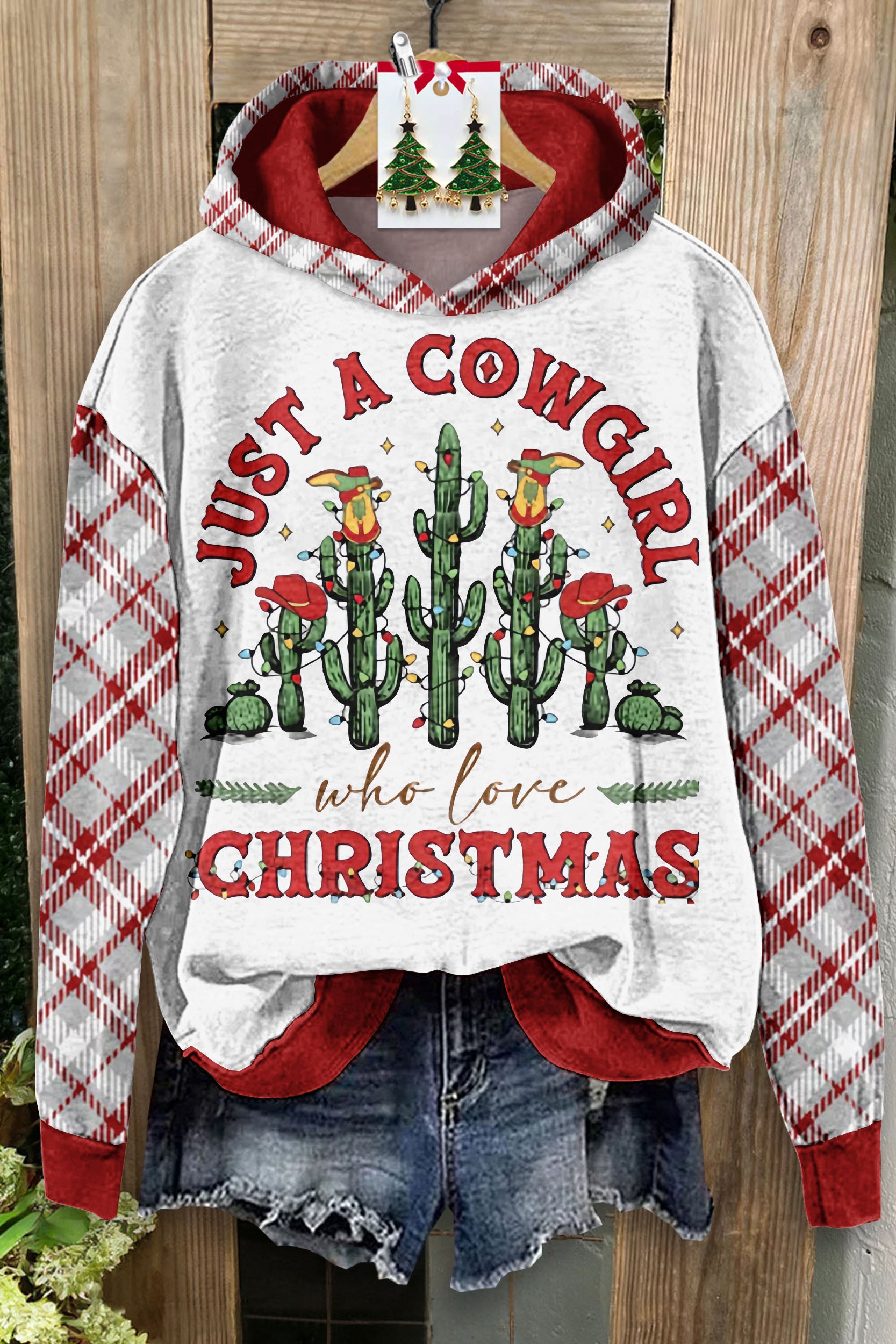 Cactus Christmas Pattern Hooded Sweatshirt