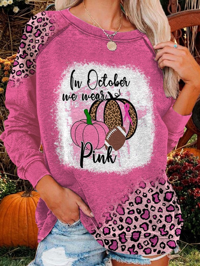 In October We Wear Pink Football Leopard Print Sweatshirt