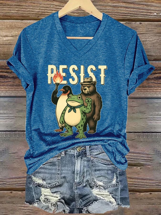 Women's FDT Portland Frog Protest Revolt Machine Print T-Shirt