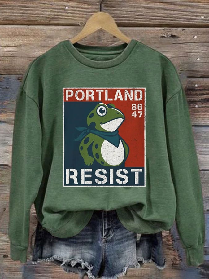 Women's FDT Portland Frog Protest Against the Machine Print Sweatshirt