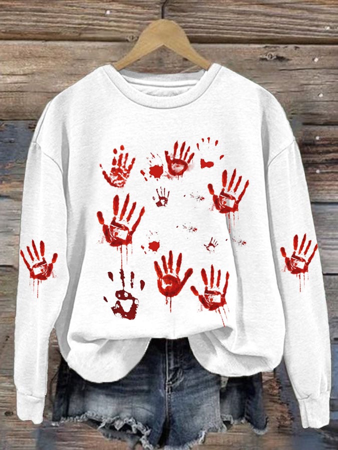 Women's Bloody Handprint Halloween Sweatshirt