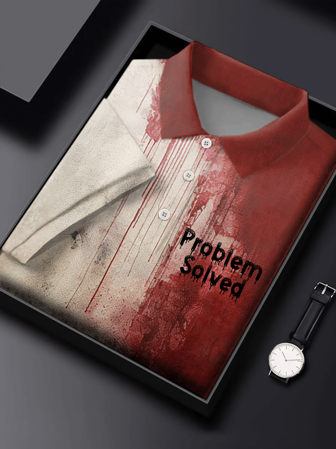 Men's Bloody Problem Solved Halloween Print Casual Polo Shirt