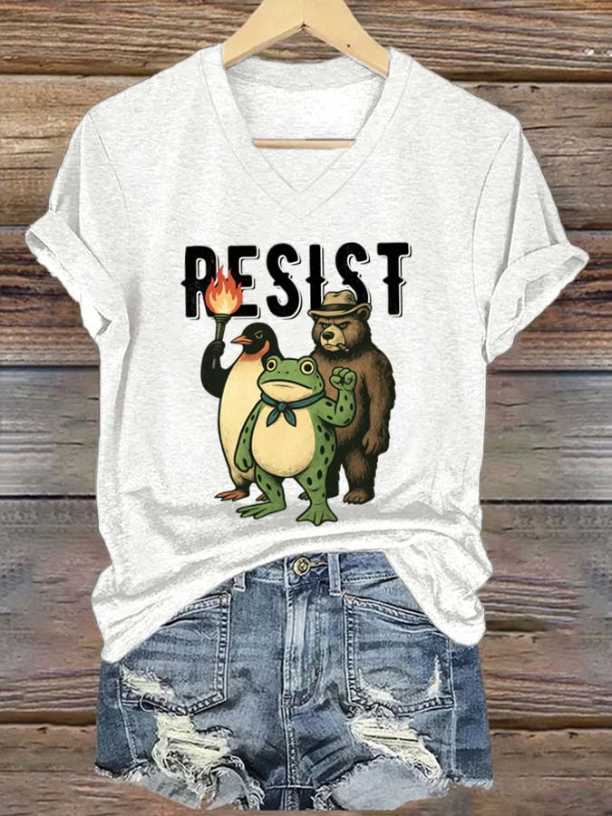 Women's FDT Portland Frog Protest Revolt Machine Print T-Shirt