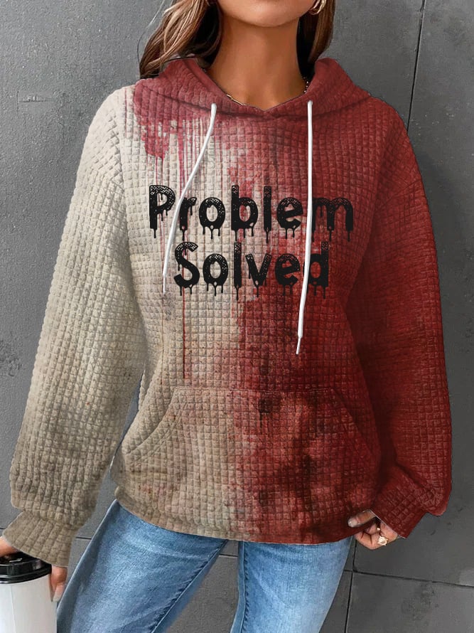Women's Bloody Problem Solved Halloween Print Plaid Fabric Hooded Sweatshirt