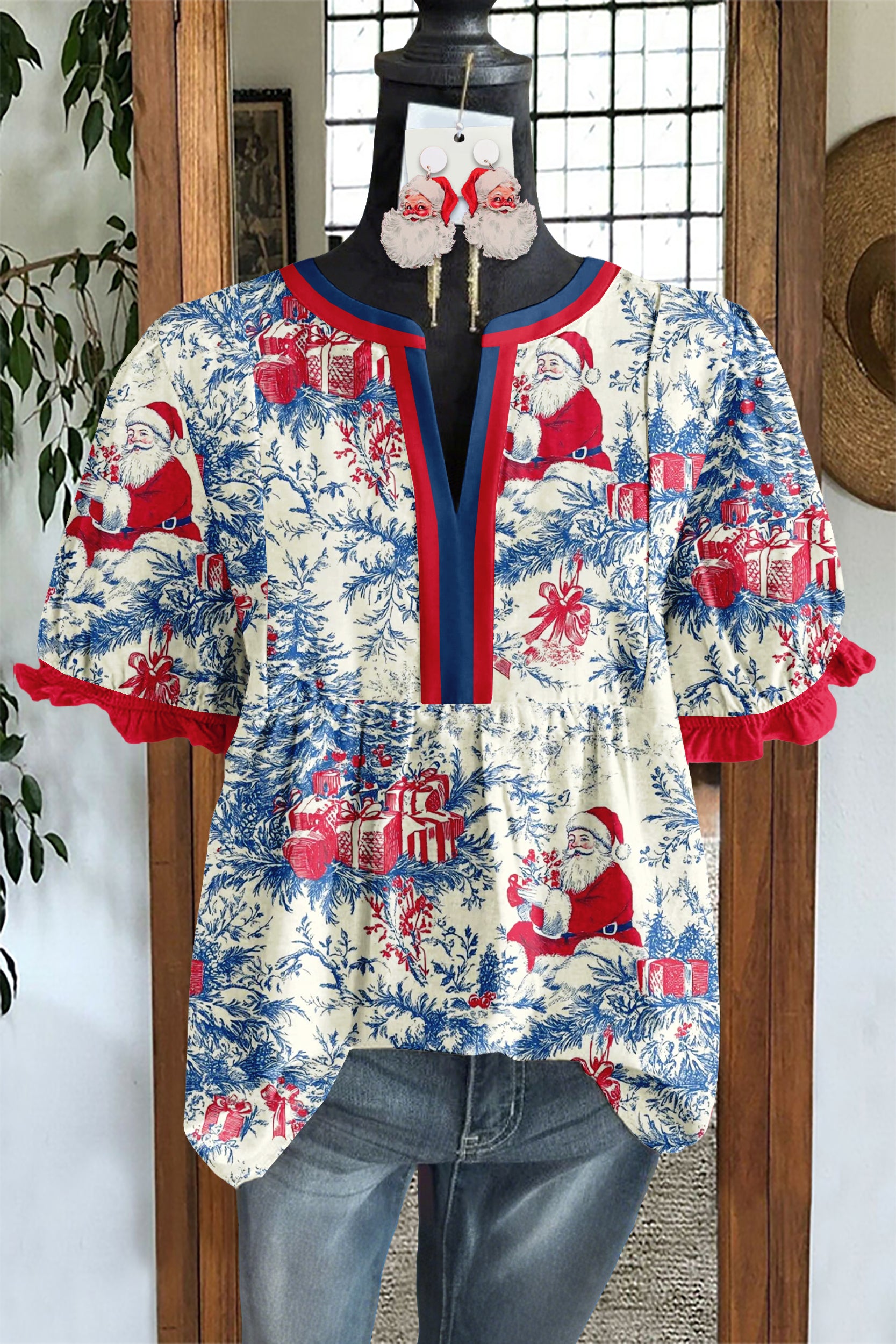 Vintage Christmas Santa Claus Blouse