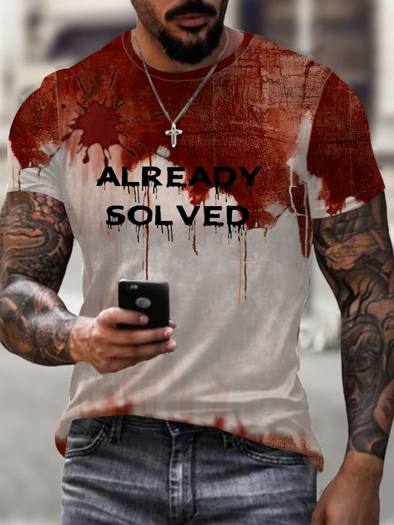 Men's Bloodstain Already Solved Printed Crew Neck T-Shirt