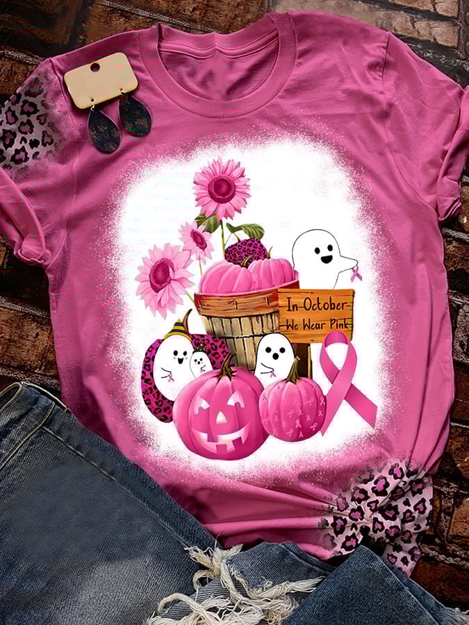 In October We Wear Pink Print T-Shirt