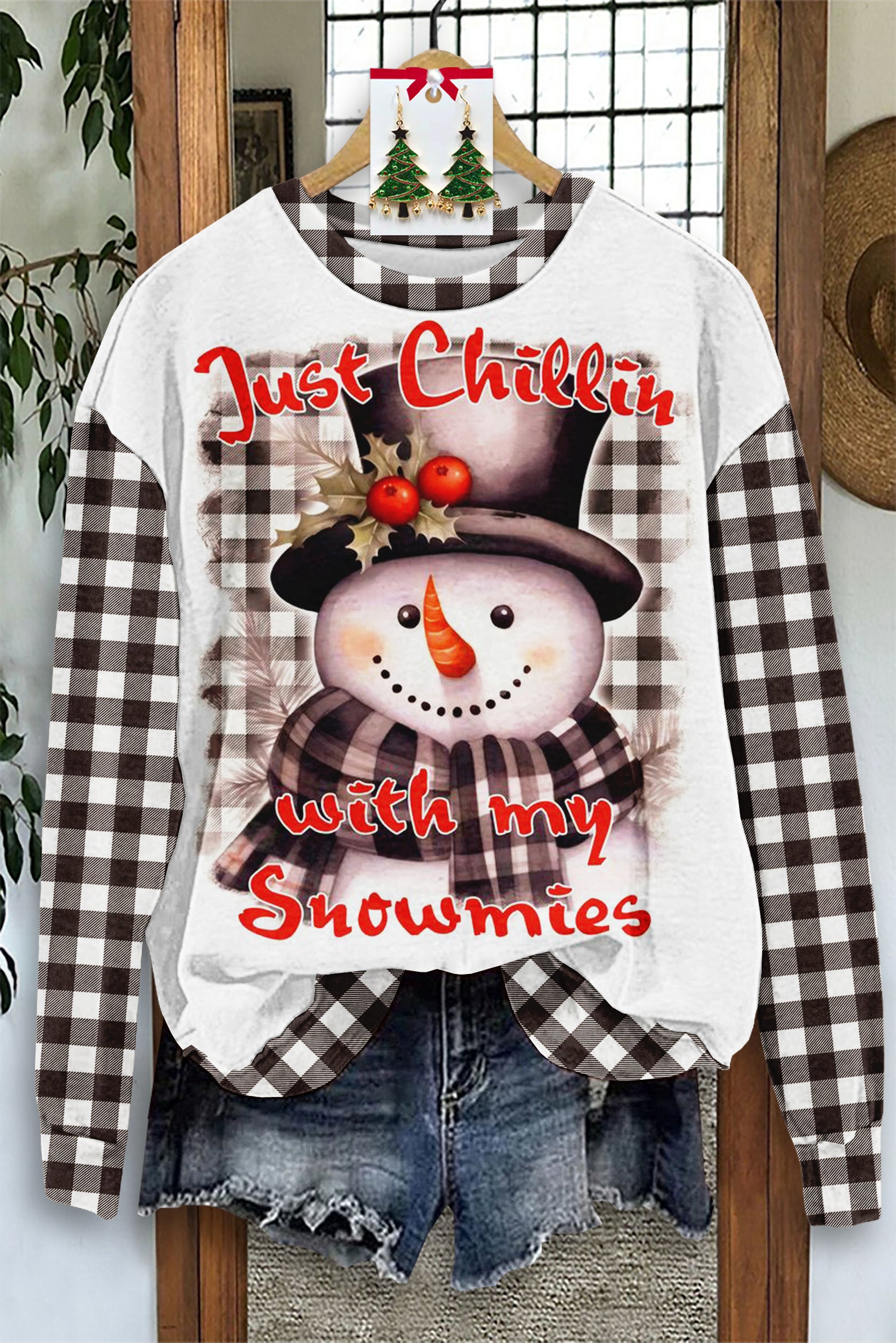 Cute Christmas Snowman Print Sweatshirt