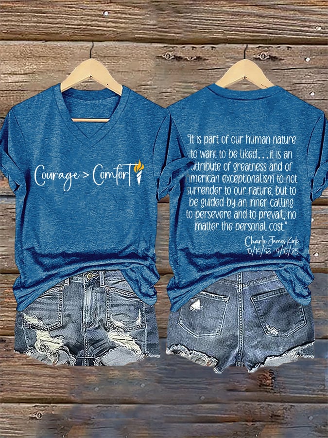 V-Neck Retro Courage > Comfort "It Is Part Of Our Human Nature To Want To Be Liked.It Is An Attribute Of Greatness And Of American Exceptionalism To Not Surrender To Our Nature Print T-Shirt