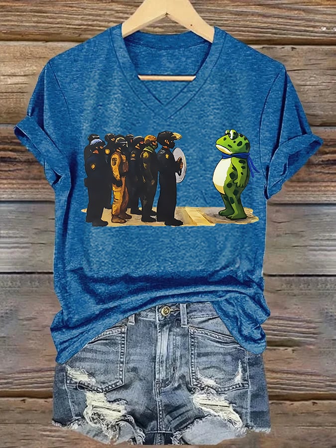 V-neck Women's  Portland Frog print T-Shirt