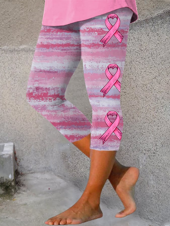 Women's Breast Cancer Awareness Print Casual Leggings