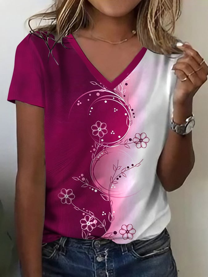 Women's Art Print V-Neck T-Shirt