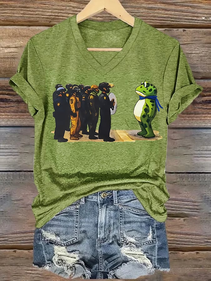 V-neck Women's  Portland Frog print T-Shirt