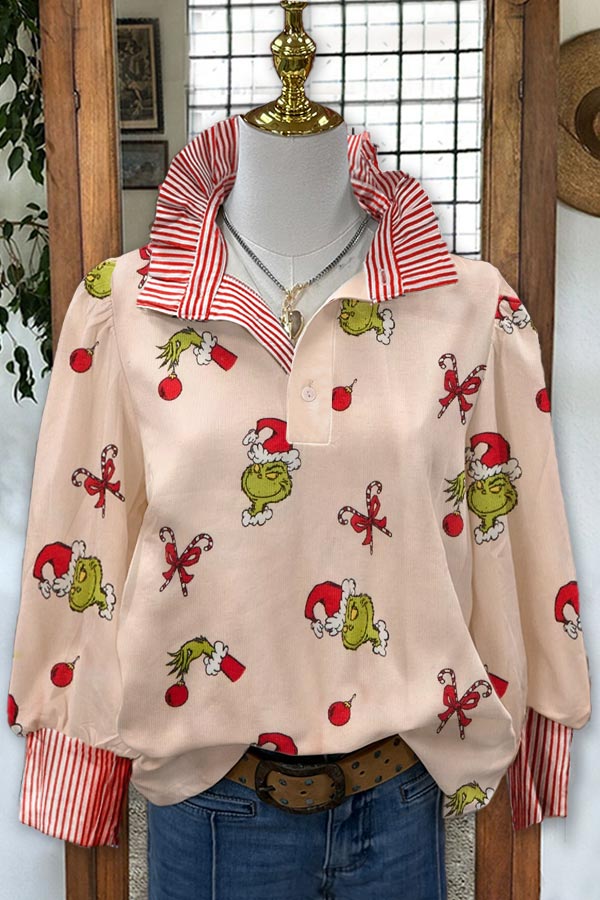 Christmas Grinch Print Blouse