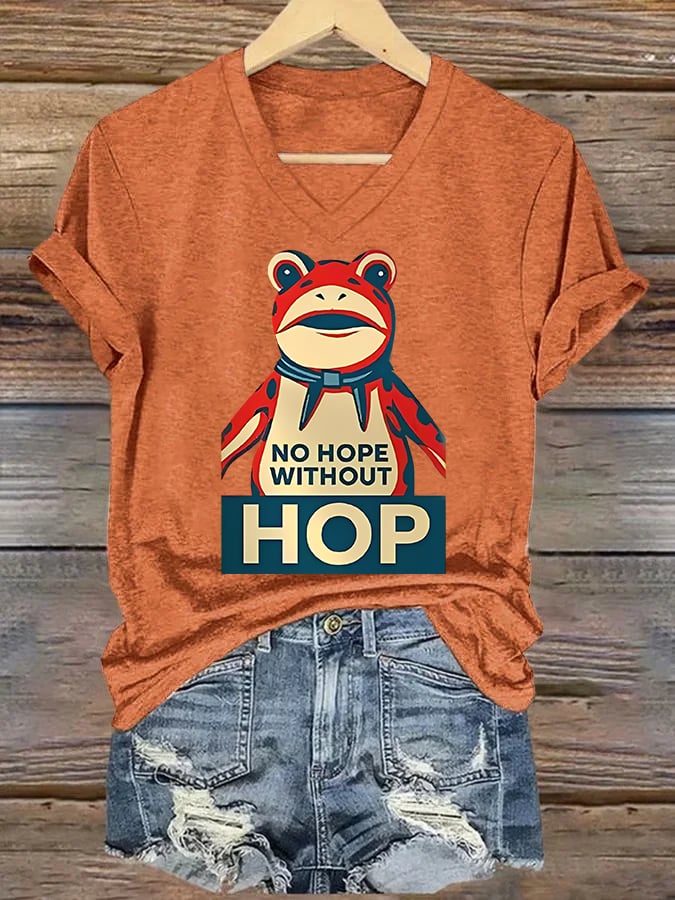 V-neck Women's no hope without hop  Printed Casual T-Shirt