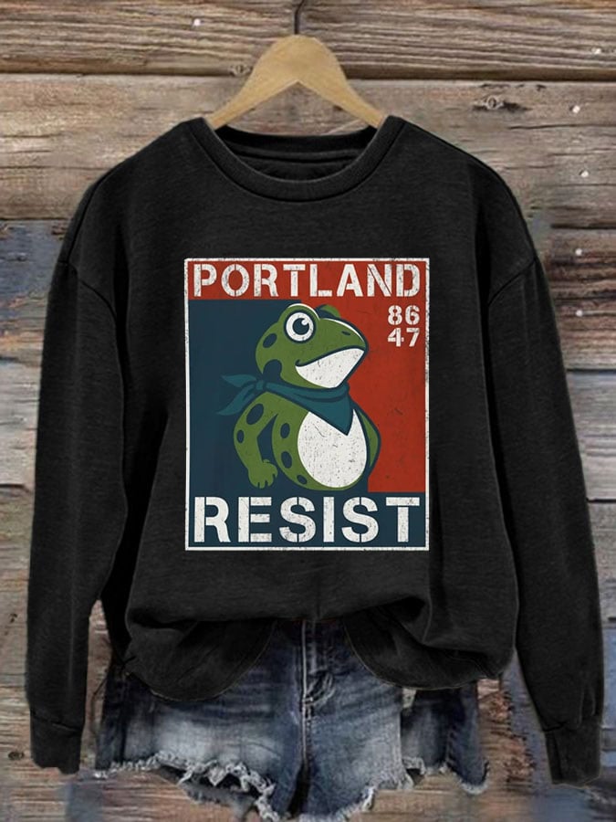 Women's FDT Portland Frog Protest Against the Machine Print Sweatshirt