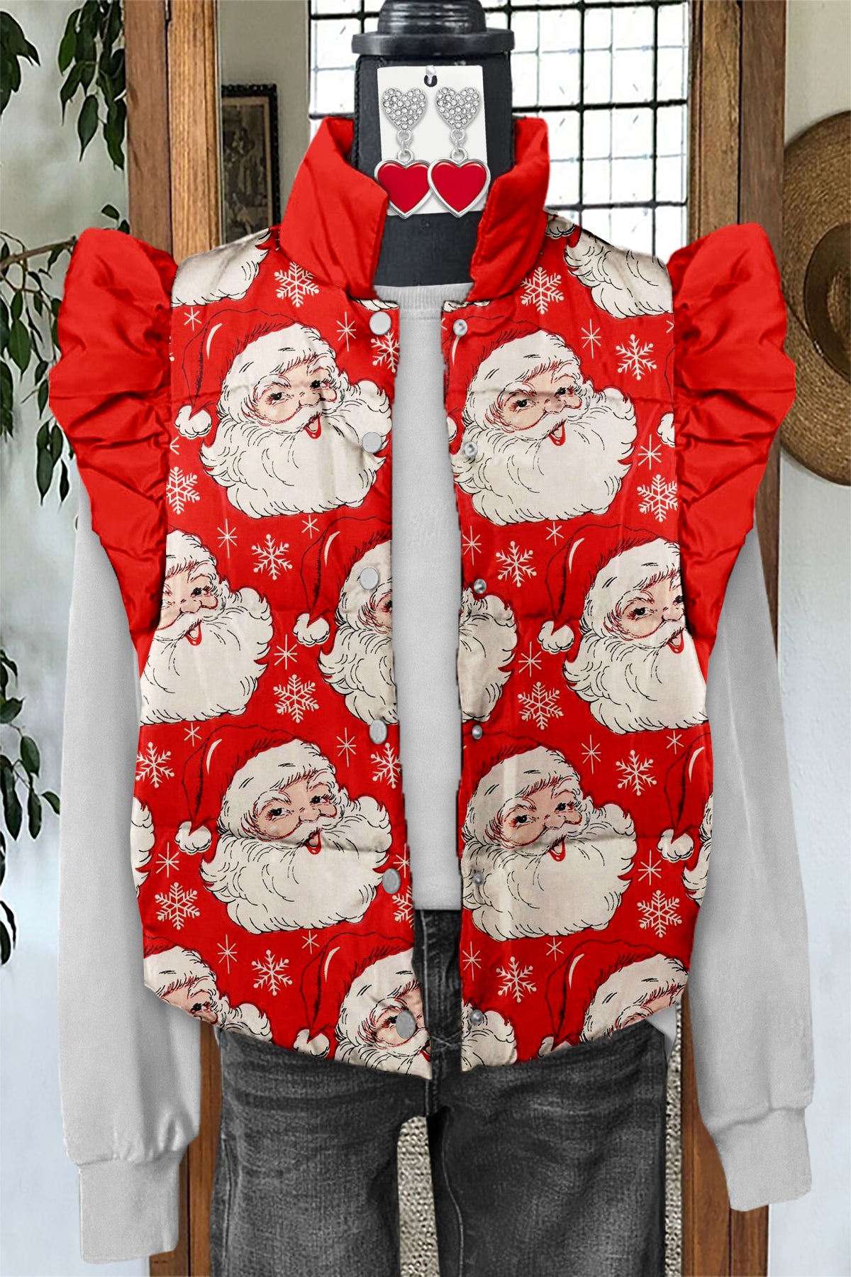 Classic Christmas Print Flying Sleeve Vest