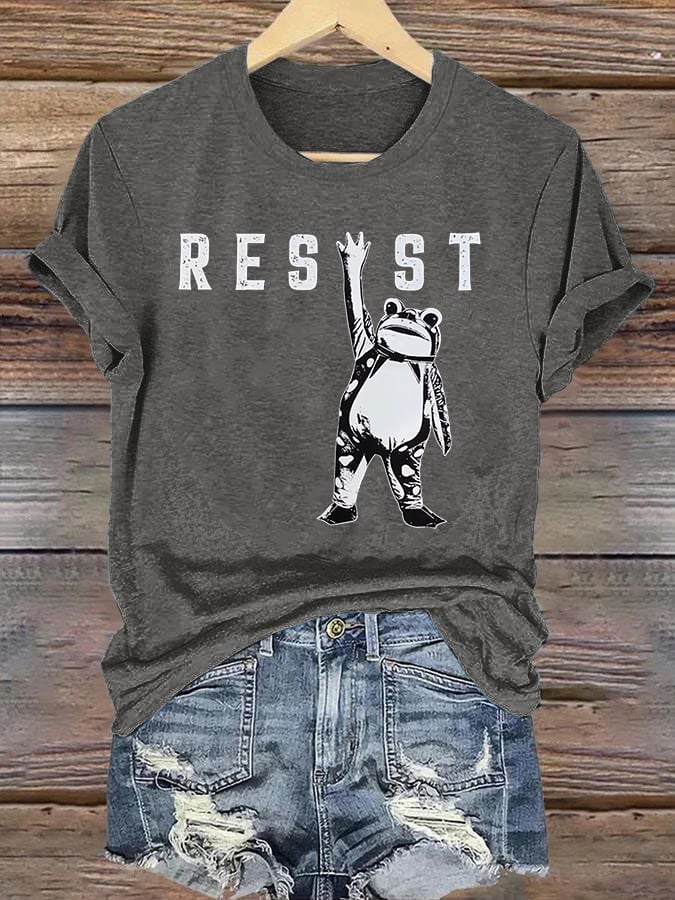 Women's  Portland Frog Resist  Printed Casual T-Shirt