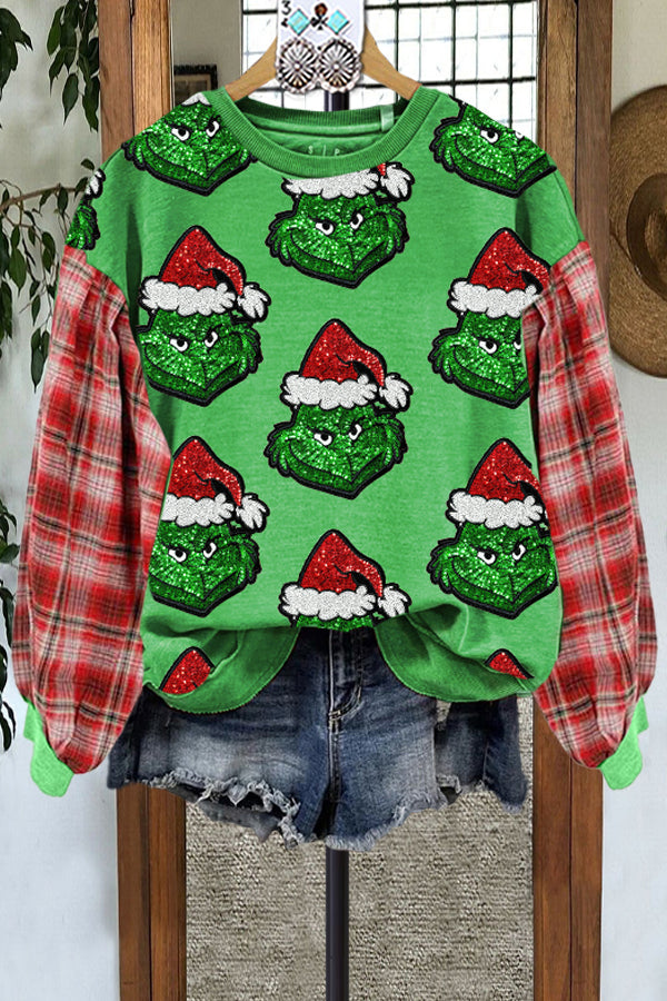Classic Contrast Color Christmas Grinch Sweatshirt