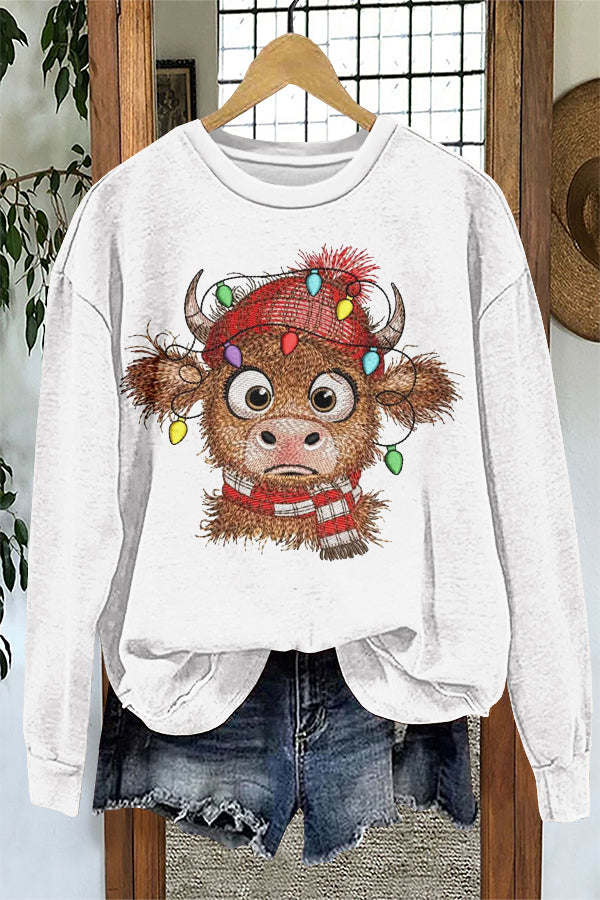 Cute Christmas Lights Cow Print Sweatshirt