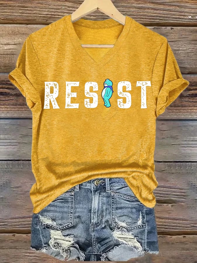 V-neck Women's  Portland Frog resist Print T-Shirt