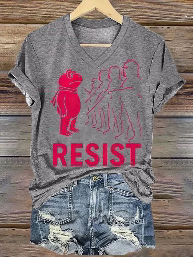 V-neck Women's Portland Frog resist Print T-Shirt