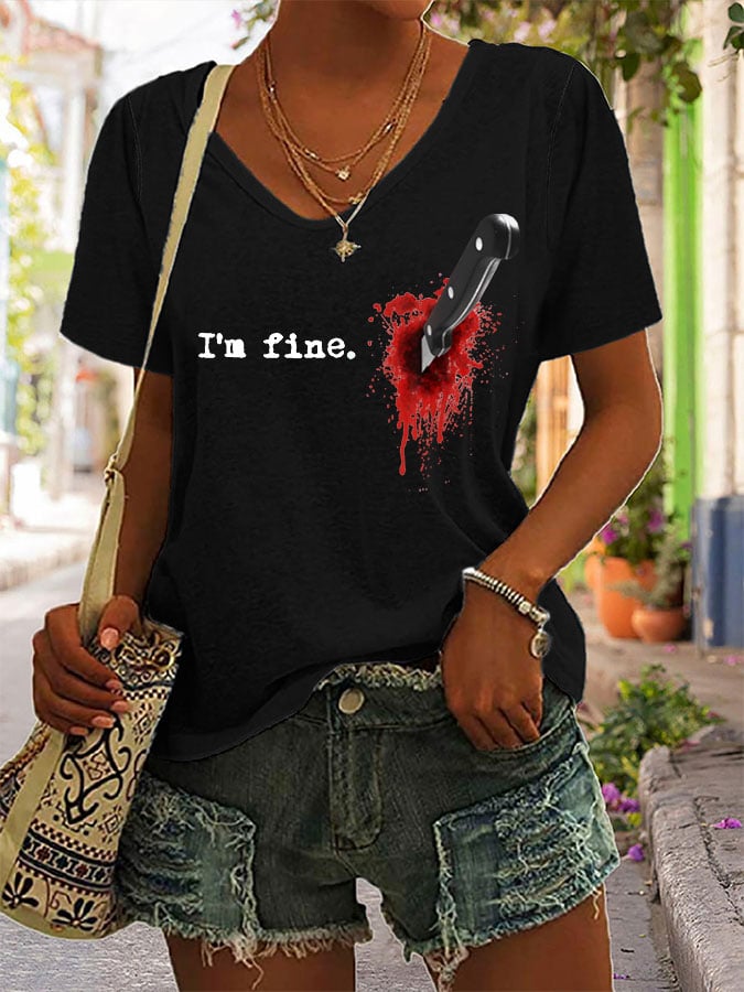 Breast Cancer Awareness V-Neck Print T-Shirt