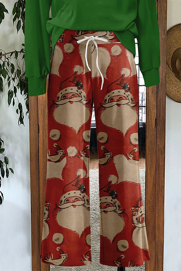 Vintage Santa Print Wide Leg Trousers